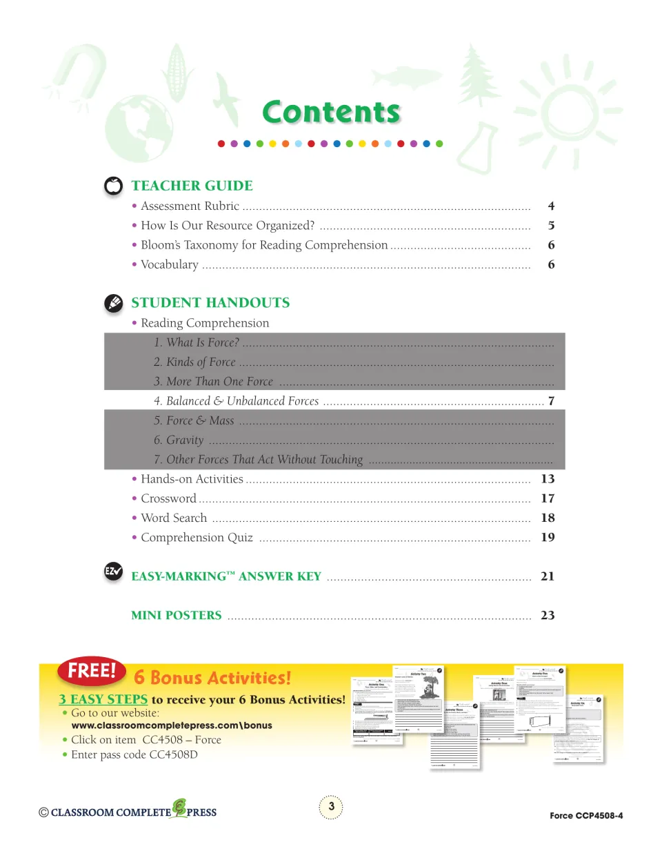 Contents: teacher guide, reading section 4, hands-on tasks, crossword, word search, quiz, answer key and mini posters