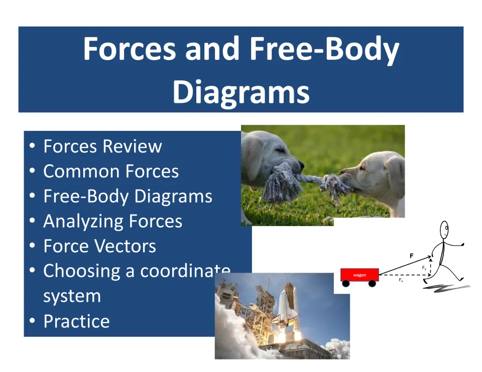 Forces and Free-Body Diagrams cover listing topics from common forces and FBDs to force vectors and practice