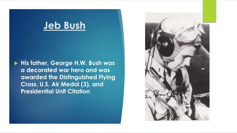 Family background slide describing George H.W. Bush's military honors, including the Distinguished Flying Cross