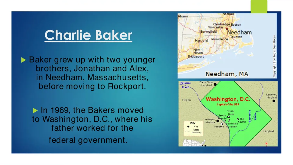 Childhood slide naming Baker’s brothers Jonathan and Alex and tracing family moves, including Washington in 1969