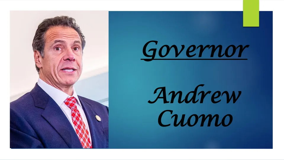 Biography presentation cover featuring a portrait of Andrew Cuomo and the heading 'Governor Andrew Cuomo'