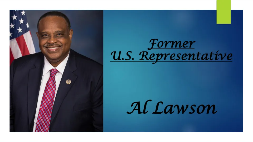 Biography presentation cover introducing Al Lawson as a former U.S. representative, with his portrait