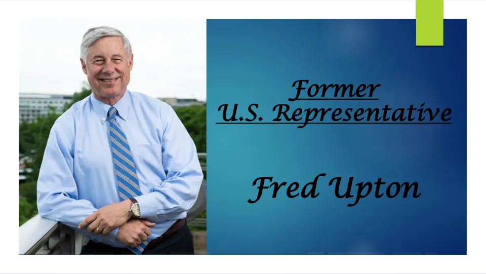 Biography presentation cover identifying Fred Upton as a former U.S. representative, with his portrait