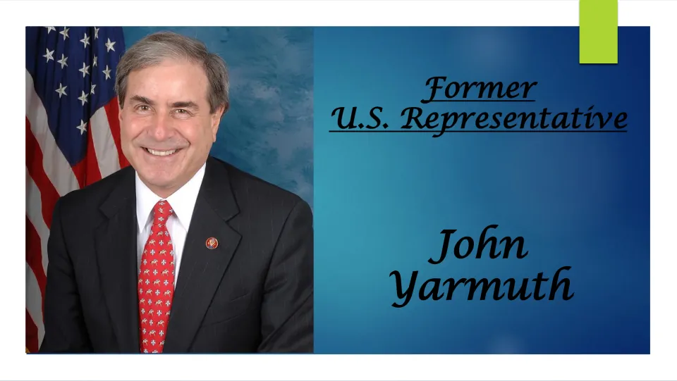 Biography presentation cover identifying John Yarmuth as a former U.S. representative, with his portrait