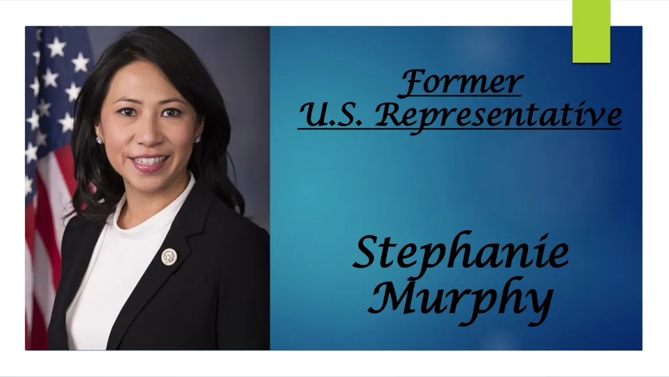 Biography presentation cover introducing Stephanie Murphy as a former U.S. representative, with her portrait