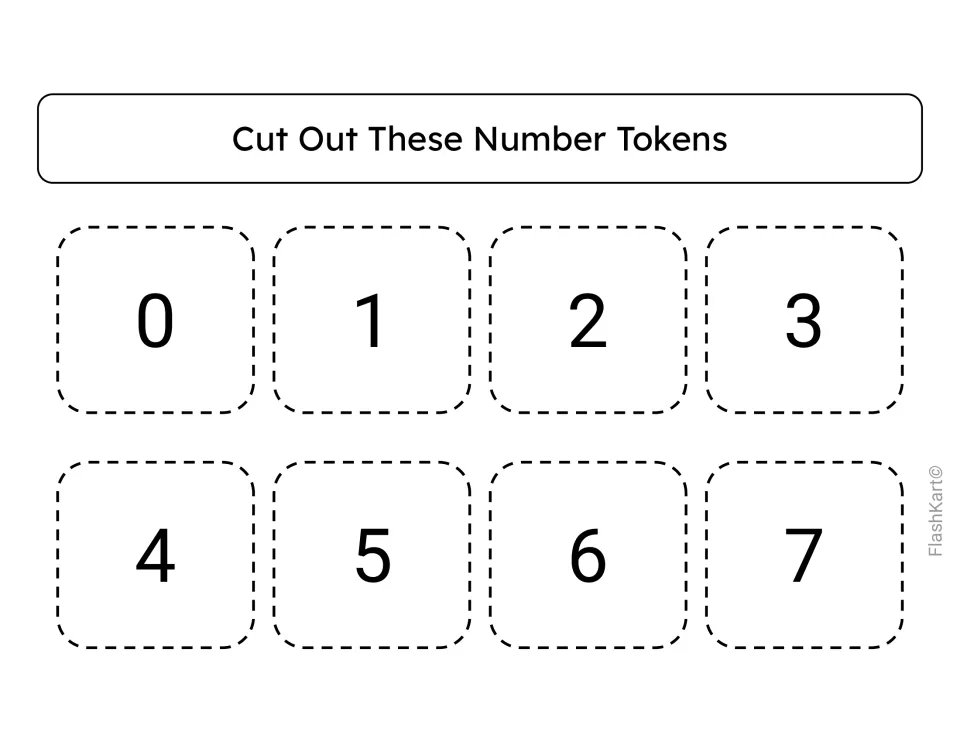 Cut out these number tokens: eight numbered cards 0 through 7 for students to stack while counting forward and backward