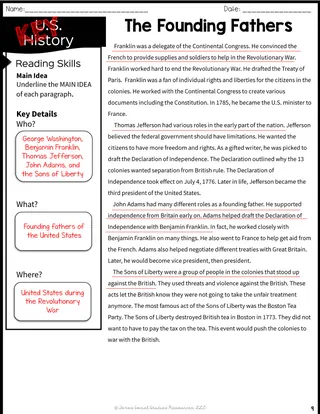 Founding Fathers Reading Packet – sample page 3