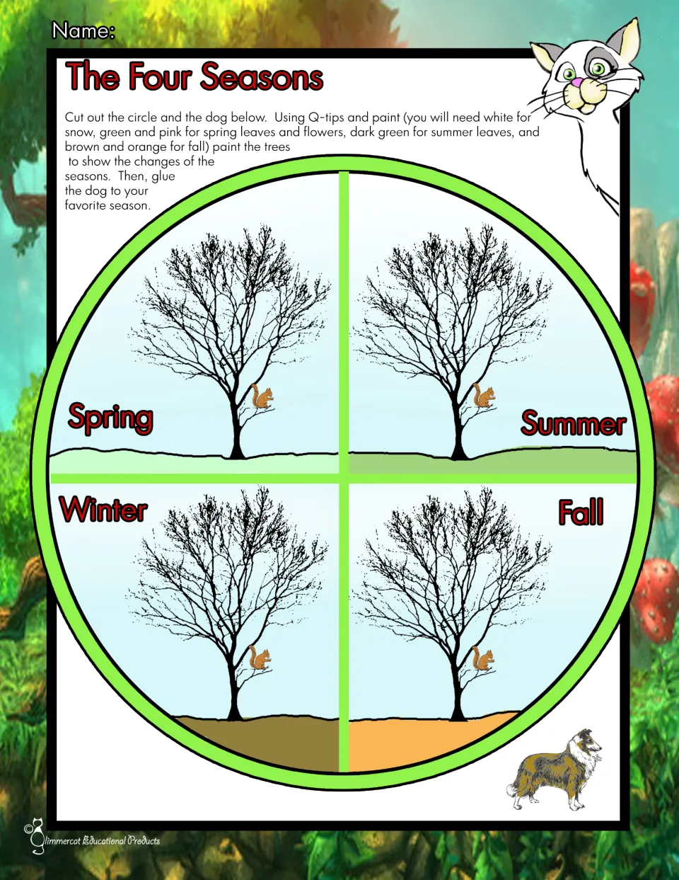 The Four Seasons: cut out the circle and paint the four bare trees with Q-tips to show spring, summer, fall and winter
