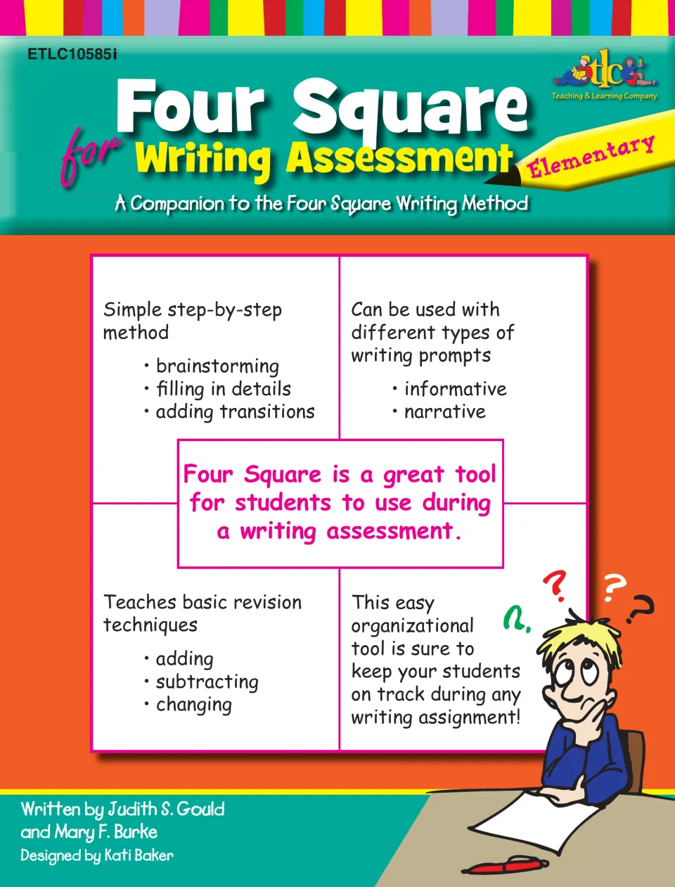 Four Square writing assessment cover for elementary: brainstorming, details, transitions and add/subtract/change revision