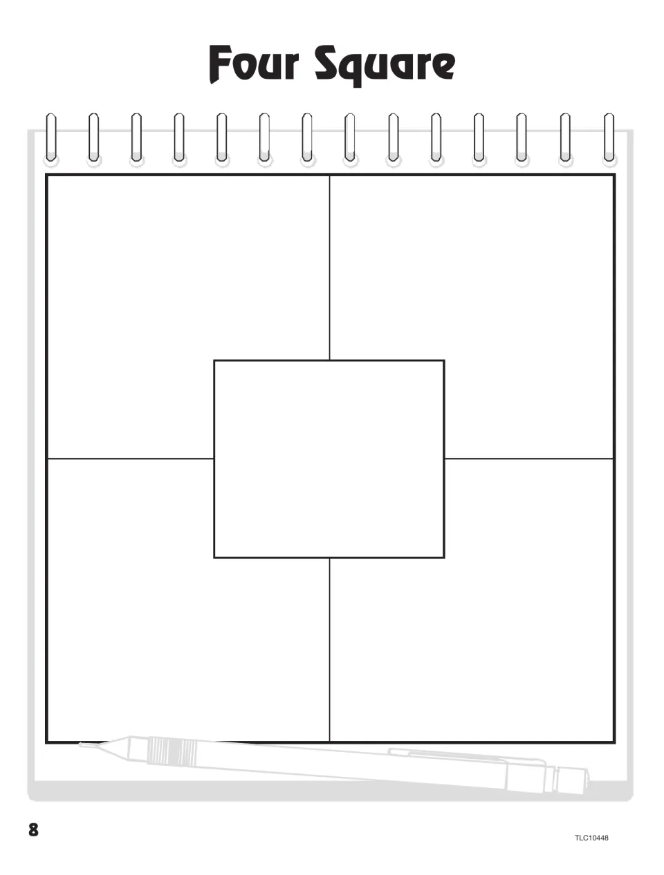 Blank Four Square planning organizer gives students a place to organize ideas before composing their writing