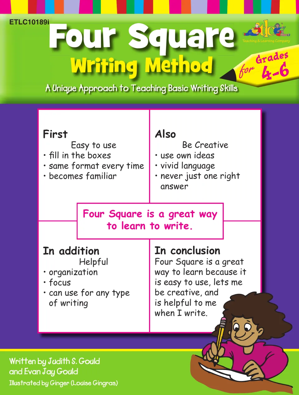 Four Square Writing Method cover, grades 4-6: a model organizer with First, Also, In addition and In conclusion squares