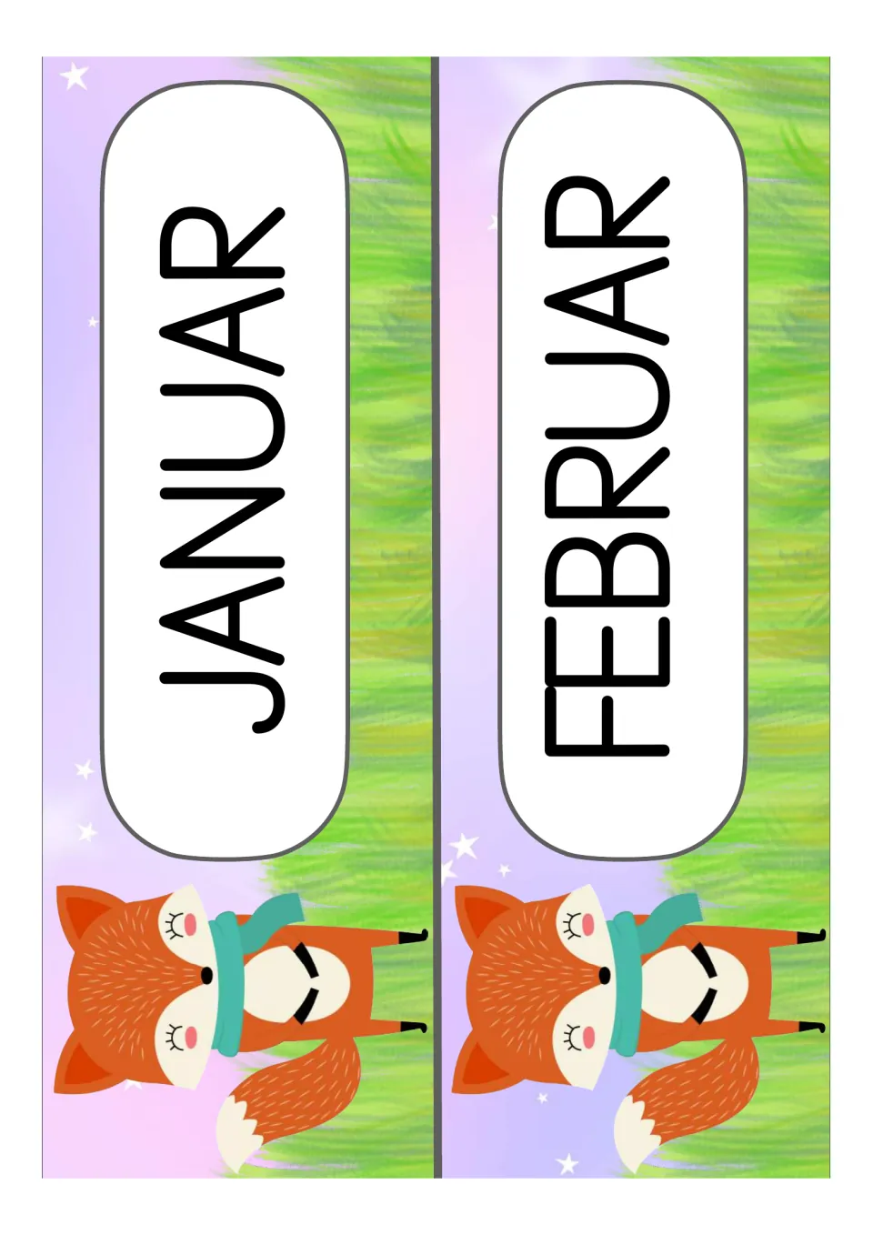 German month labels for the classroom: Januar (January) and Februar (February), printed two per sheet