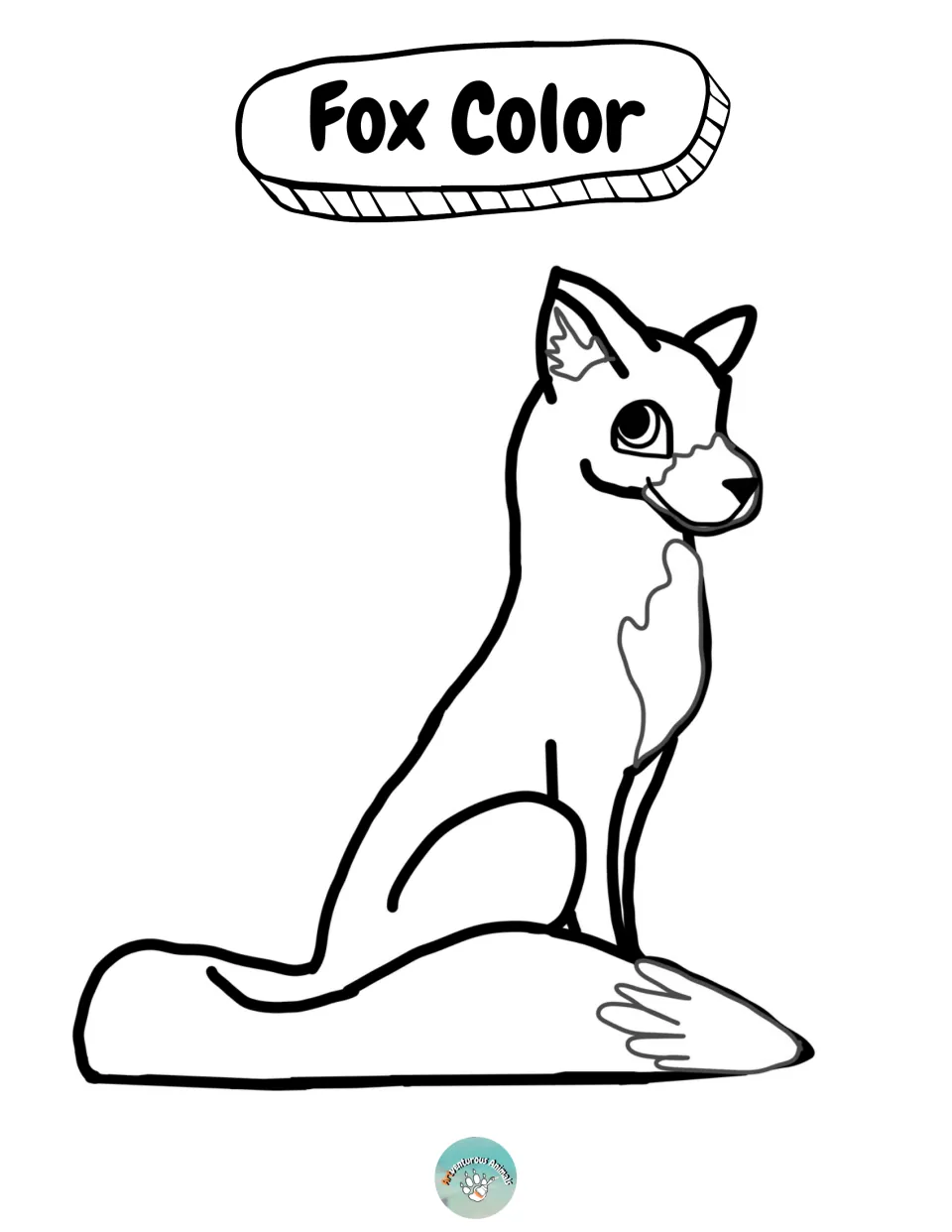 Fox Color: students color a large outline of a seated fox with white chest fur and a white-tipped tail