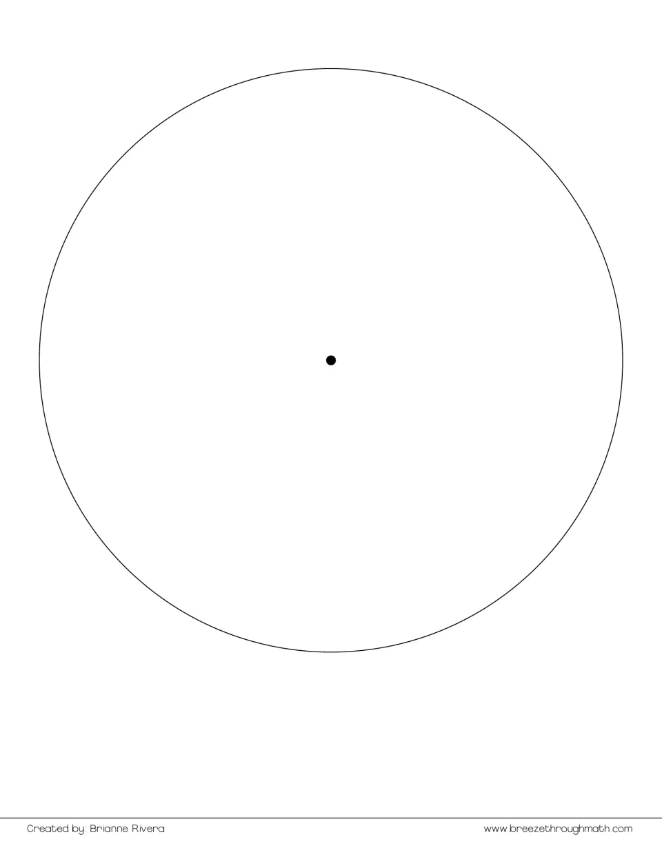 Blank circle with only its center marked for the advanced level; students measure and draw each fraction section