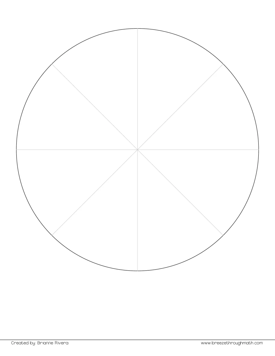 Fraction circle template: students fill and color 8 equal parts with facts about themselves in eighths and fourths