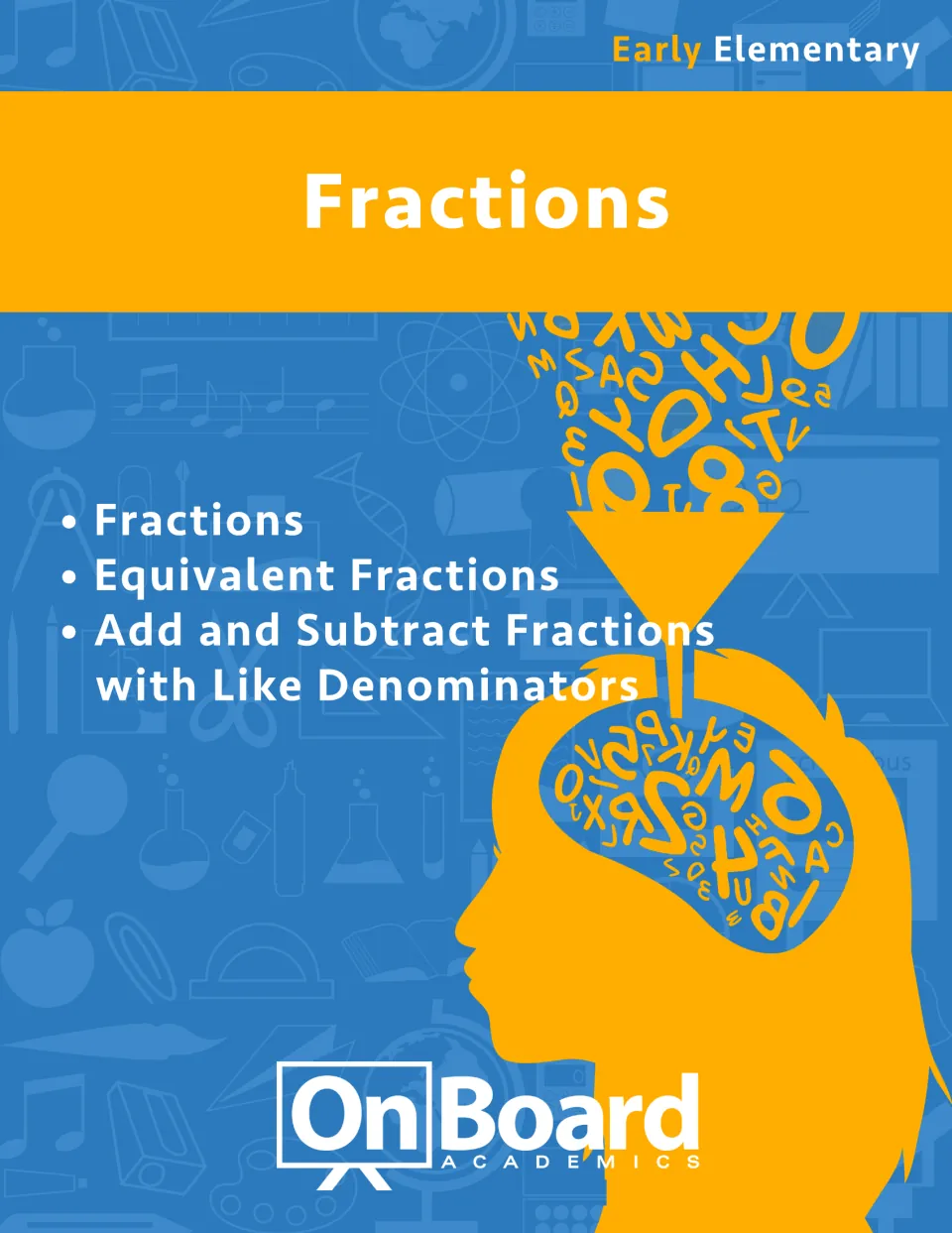 Fractions cover from OnBoard Academics listing fractions, equivalent fractions, and adding and subtracting fractions