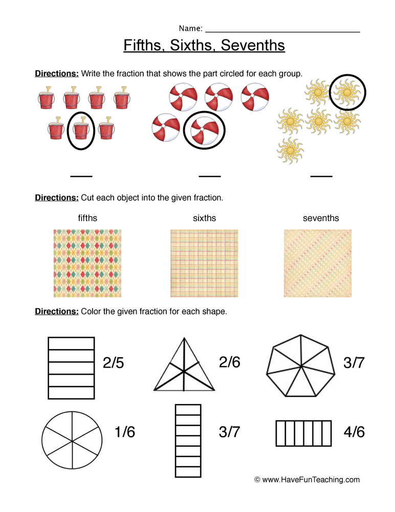 Fractions Fifth Sixth Seventh Worksheet teaching resource preview
