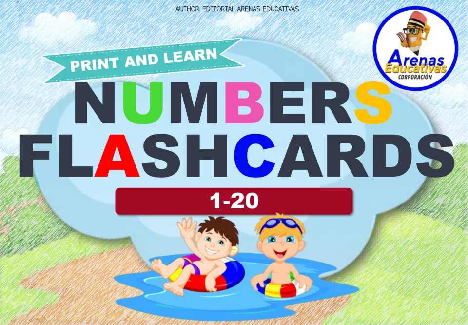Cover of the number flashcard resource, labeled 'Print and Learn' and 'Numbers Flashcards 1–20' for counting