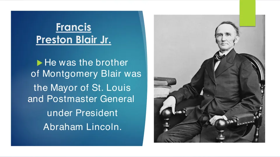 Family background slide introduces brother Montgomery Blair and his role as Lincoln's postmaster general