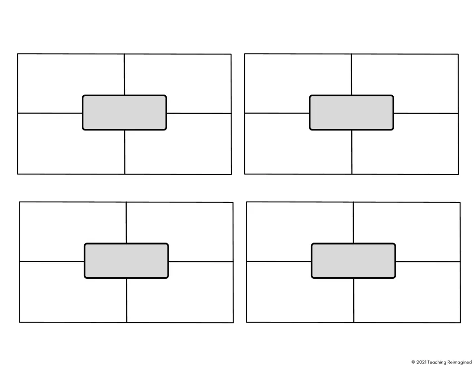 Frayer model vocabulary practice: four more blank models without name and date lines, for extending a word study