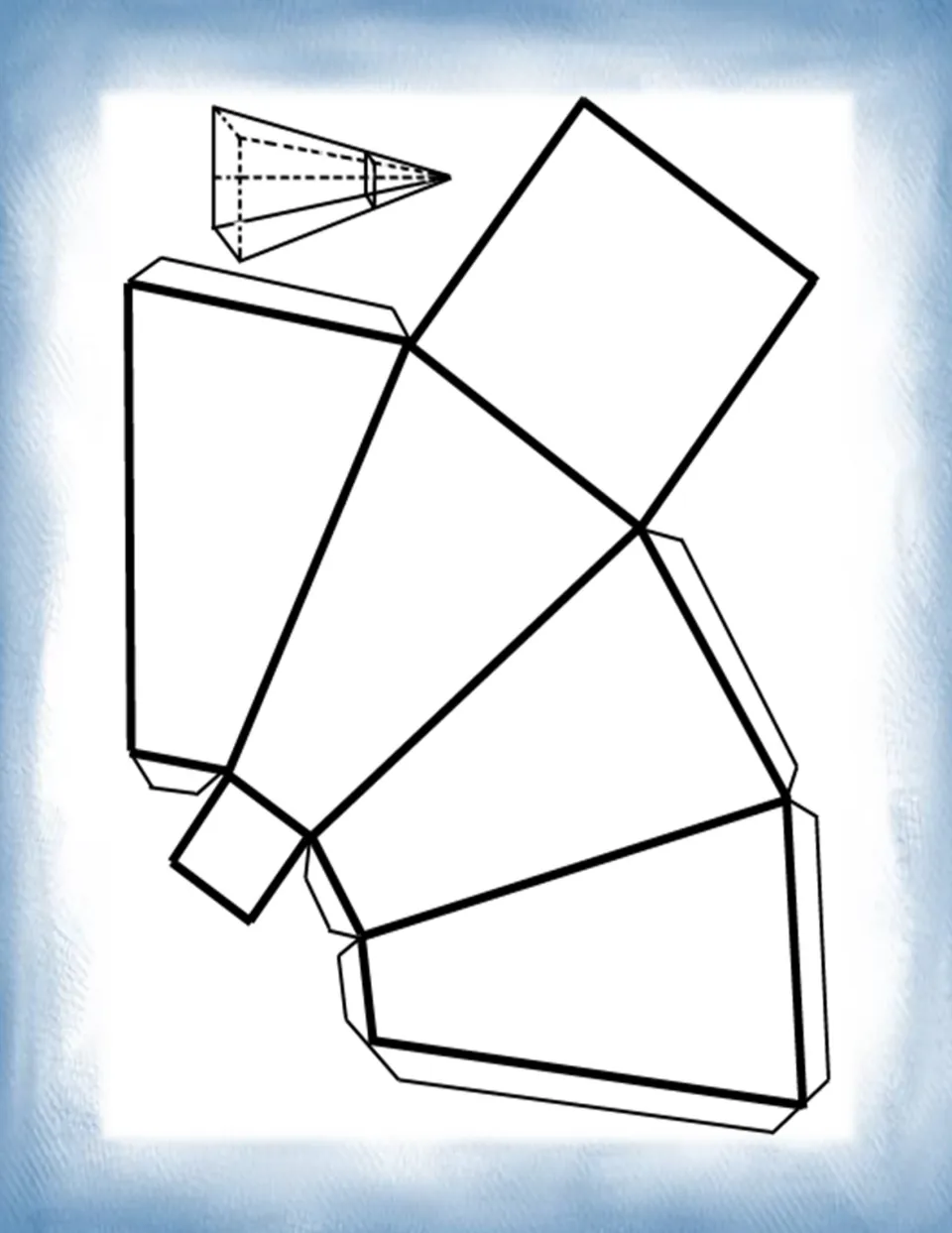 Truncated square pyramid net: a large and a small square joined by four trapezoid faces for students to cut and fold