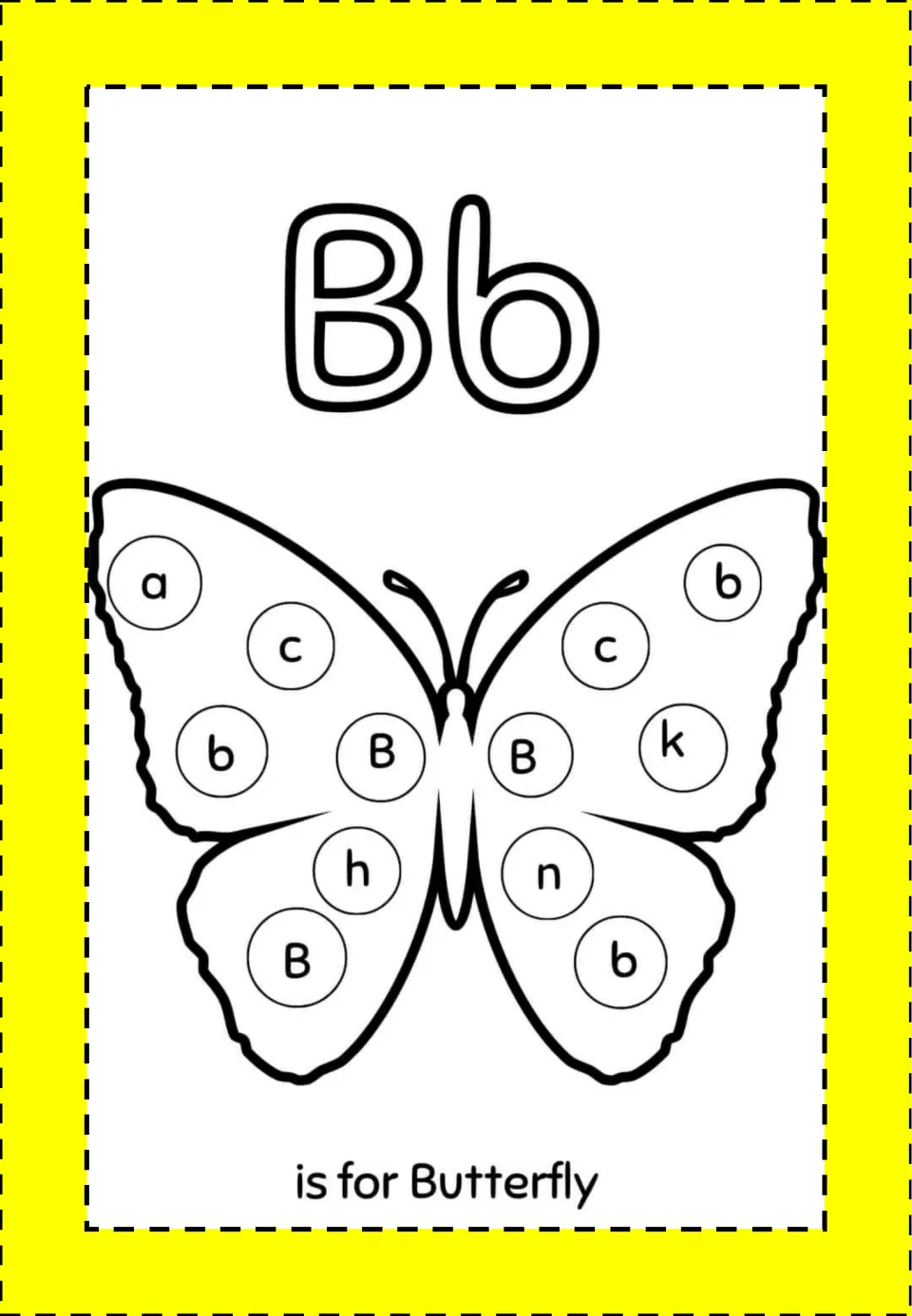 Alphabet mini book activity for Bb: a butterfly containing B, b, and other letters, labeled 'is for Butterfly'