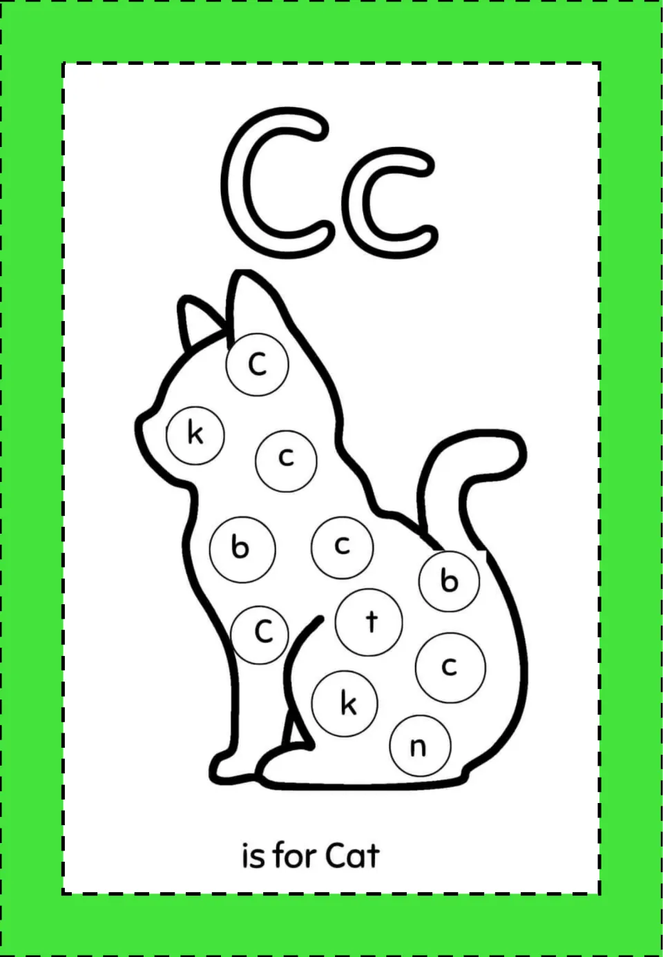 Alphabet mini book activity for Cc: a cat containing uppercase C, lowercase c, and other letters to identify