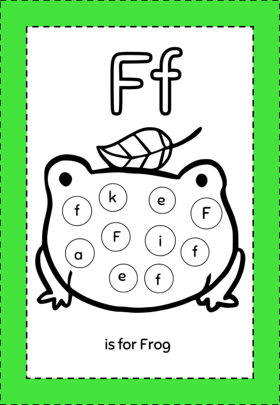 Alphabet mini book activity for Ff: a frog containing uppercase F, lowercase f, and other letters to identify