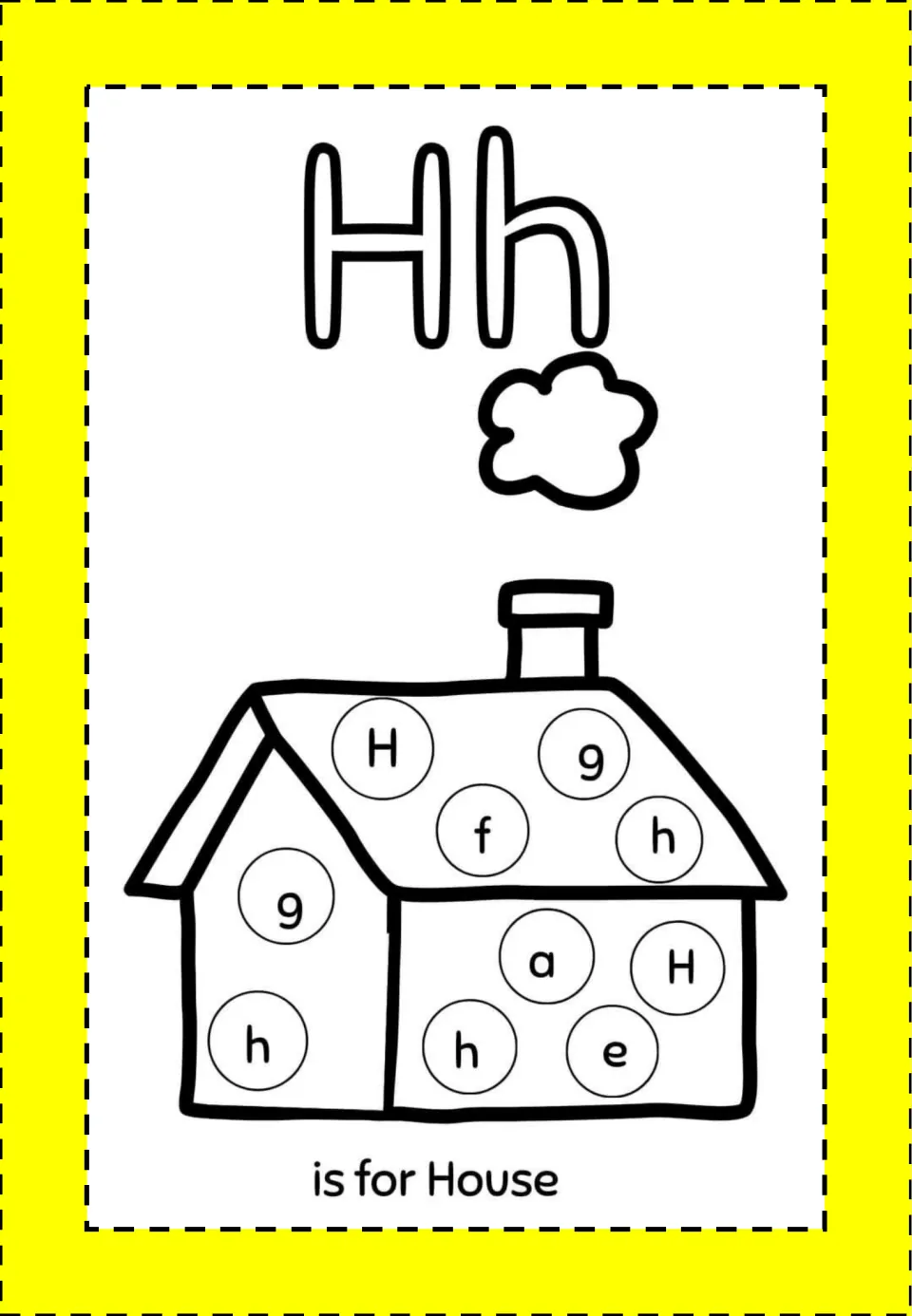 Alphabet mini book activity for Hh: a house containing H, h, and other letters, labeled 'is for House'