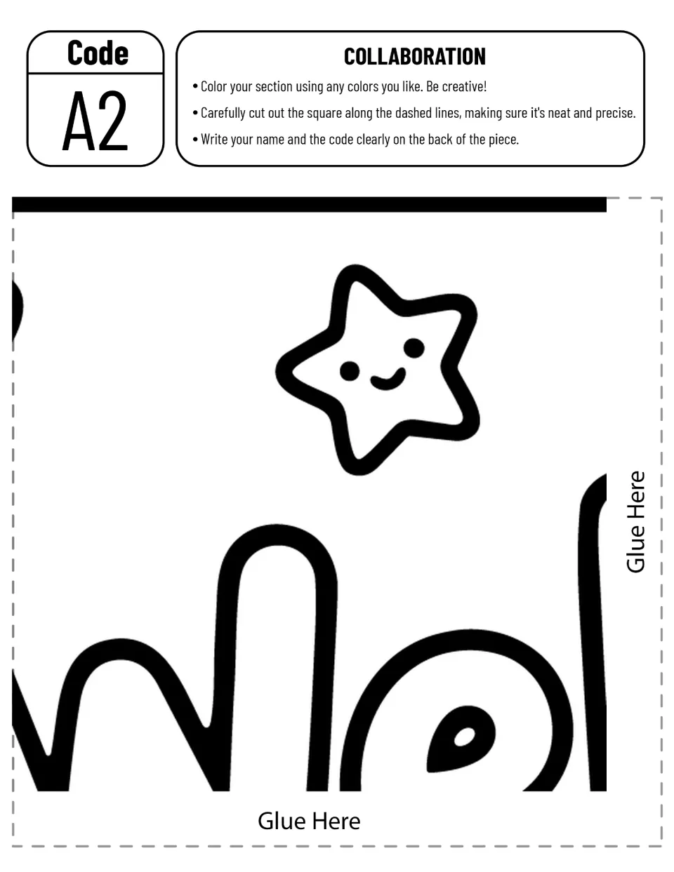 Poster piece A2 cut-out piece: smiling star above the start of the Welcome lettering, for a student to color and trim