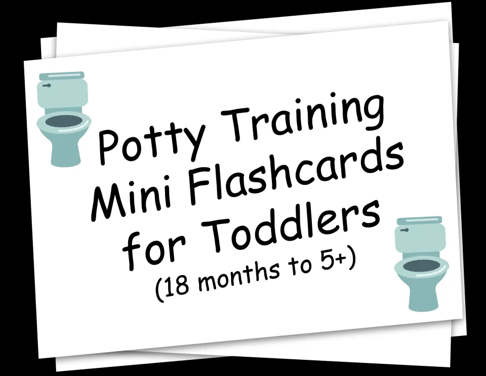 Title page for the potty training mini flashcards, identifying toddlers ages 18 months to 5+ as the audience