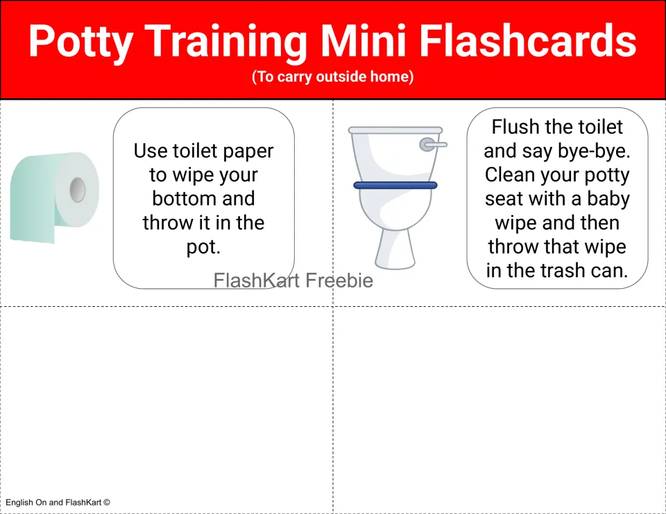 Color routine cards 9–10: wipe with toilet paper, flush the toilet, and clean the potty seat with a baby wipe