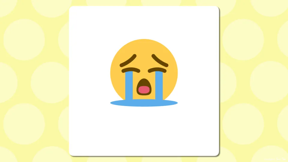 Emoji vocabulary picture slide: a face crying streams of tears into a puddle, shown with no word so students predict it