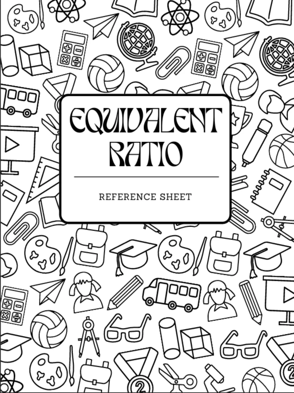 Cover titled Equivalent Ratio, Reference Sheet, opening the notes that explain how to find equivalent ratios