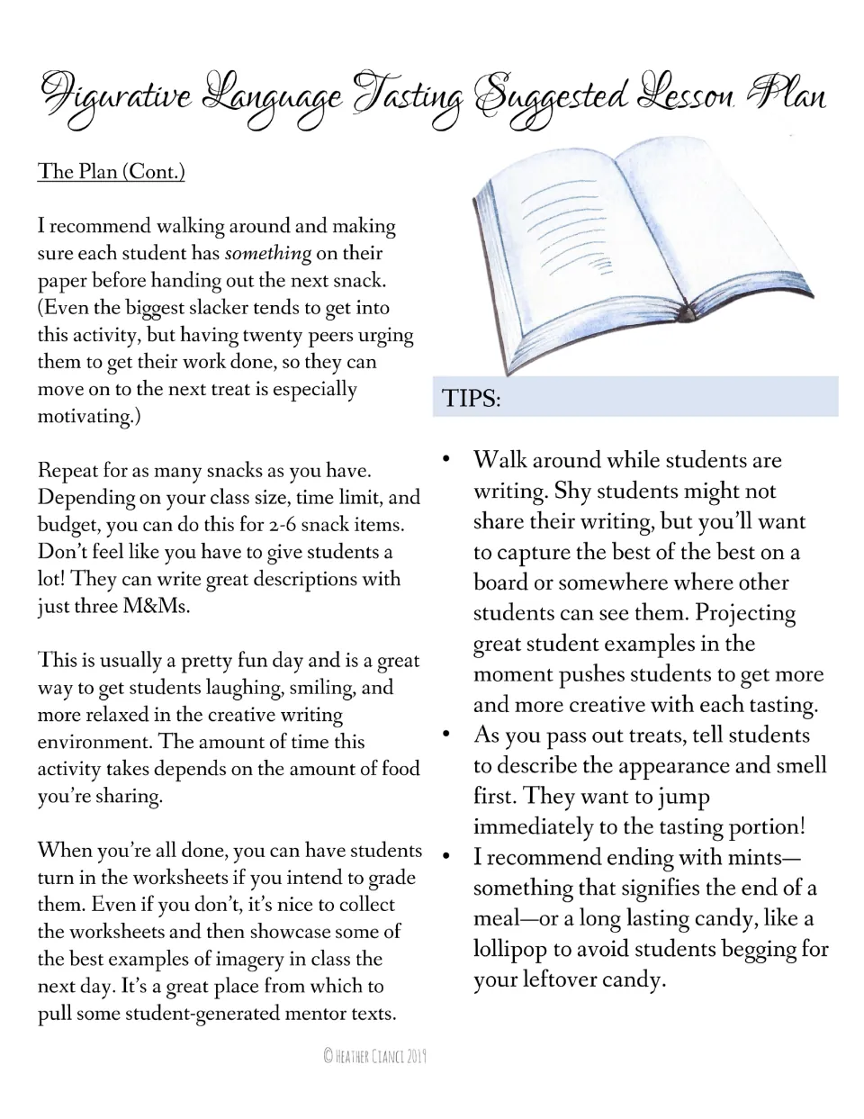 Tasting lesson plan continued: repeating snacks, collecting writing, and sharing student examples.