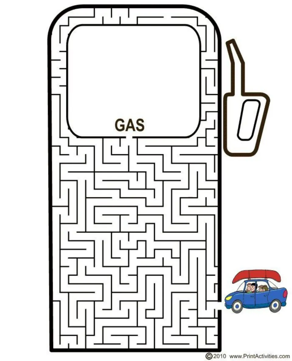 Gas pump maze: students drive a family car with a canoe on top through the pump to reach the GAS sign and refuel
