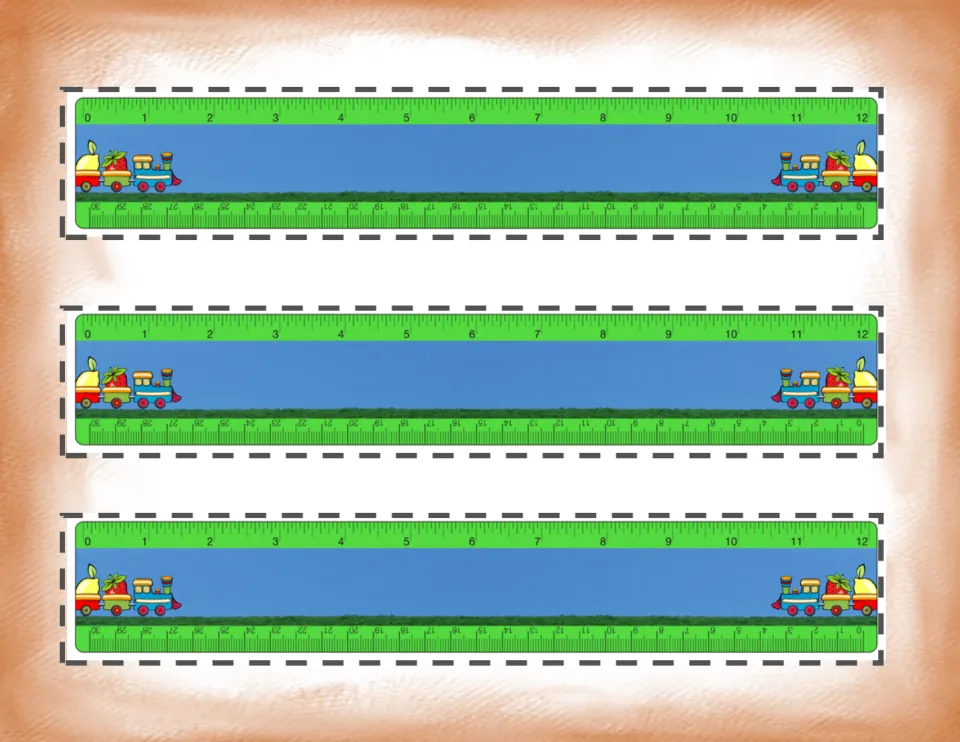 Three additional printable rulers with inch and centimeter scales for measuring the center's picture cards