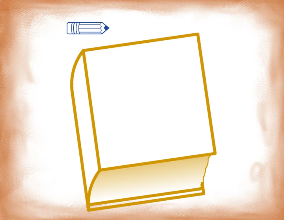 Measurement center card showing a book and a small pencil for estimating the book picture's dimensions