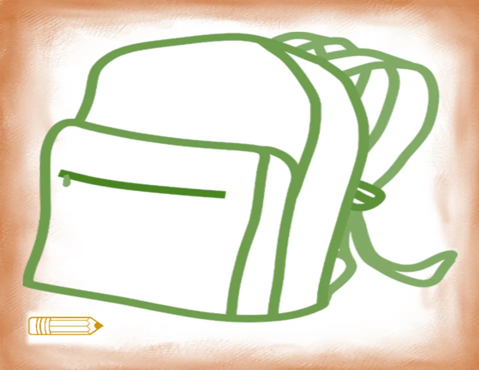 Measurement center card showing a backpack and a pencil for estimating the backpack picture's dimensions