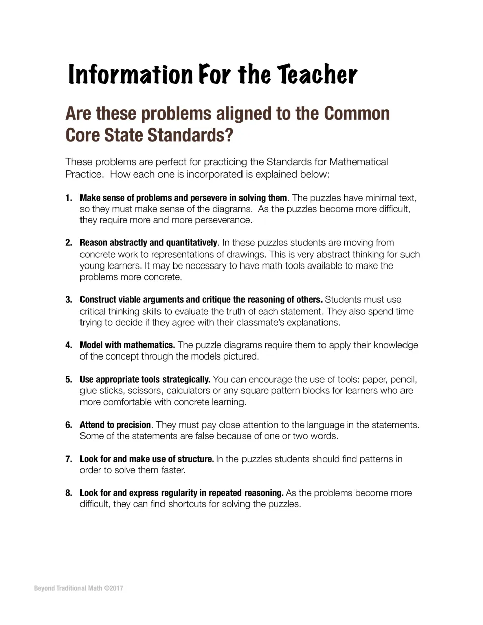 Teacher notes explaining how the debate problems practise each of the 8 Standards for Mathematical Practice