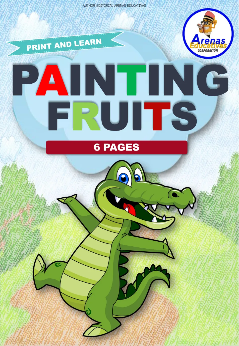 Cover of Painting Fruits, a six-page fruit-painting activity set labeled 'Print and Learn' for children