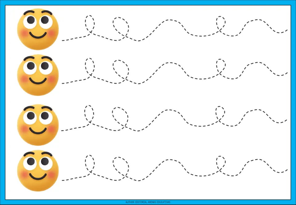 Tracing practice sheet 4 of 9: four repeated dashed paths combining upright loops with broad curved waves