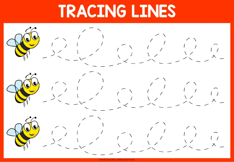 Tracing practice sheet 1: three repeated dashed paths with upright loops of different sizes to trace