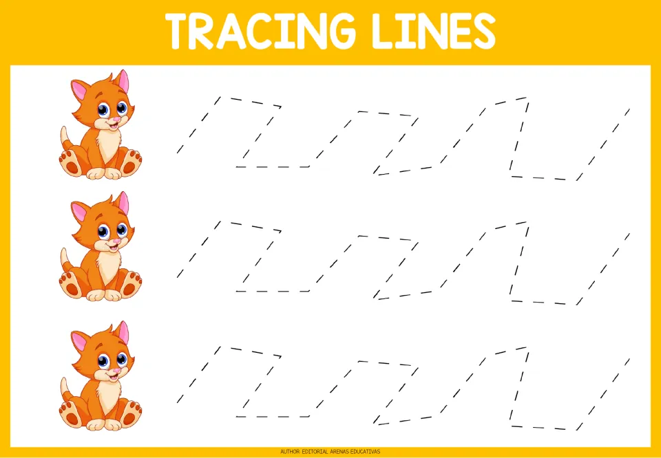 Tracing practice sheet 3: three repeated angular paths combining slanted strokes and nearly flat sections