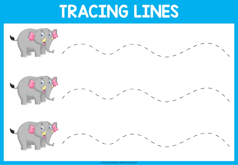 Tracing practice sheet 4: three repeated dashed paths forming broad, shallow waves for pencil practice