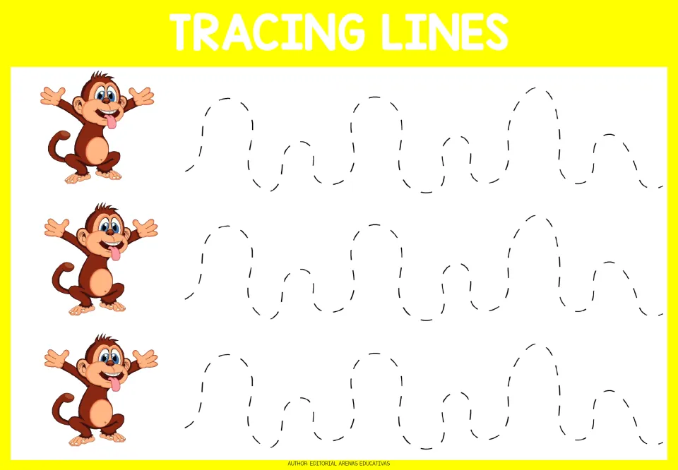 Tracing practice sheet 7: three repeated dashed paths alternating tall and short rounded humps to trace