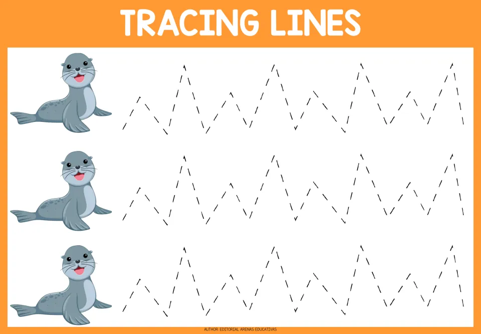 Tracing practice sheet 8: three repeated dashed zigzag paths alternating short and tall pointed peaks