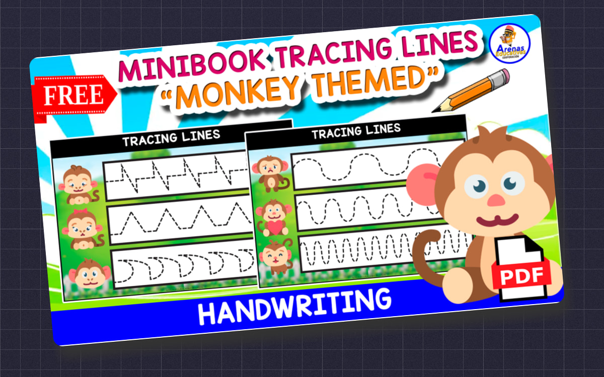FREE MINIBOOK TRACING LINES | Monkey Themed preview: cover page