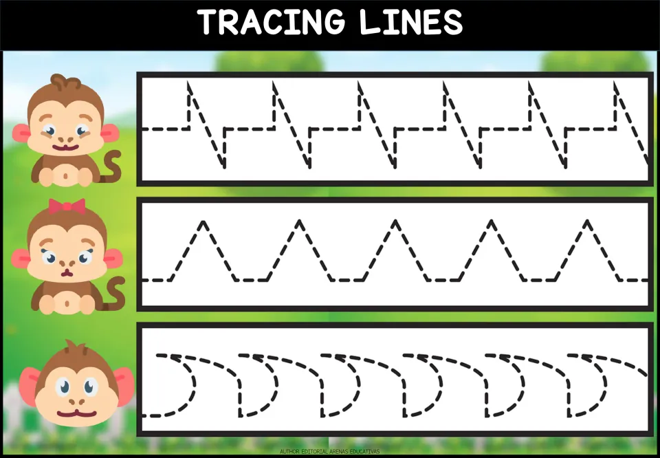 Mixed stroke tracing: students follow dashed steps with slanted drops, flat-topped humps and backward C curves