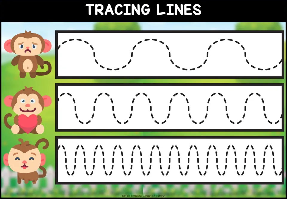 Wave tracing: students follow dashed curves that shrink from wide, gentle swells to medium and then tight, narrow loops